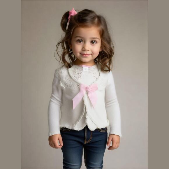 Janie and Jack Girls Cardigan Cropped Pink Bow Pastel Green Time for Tea Easter - Picture 1 of 8